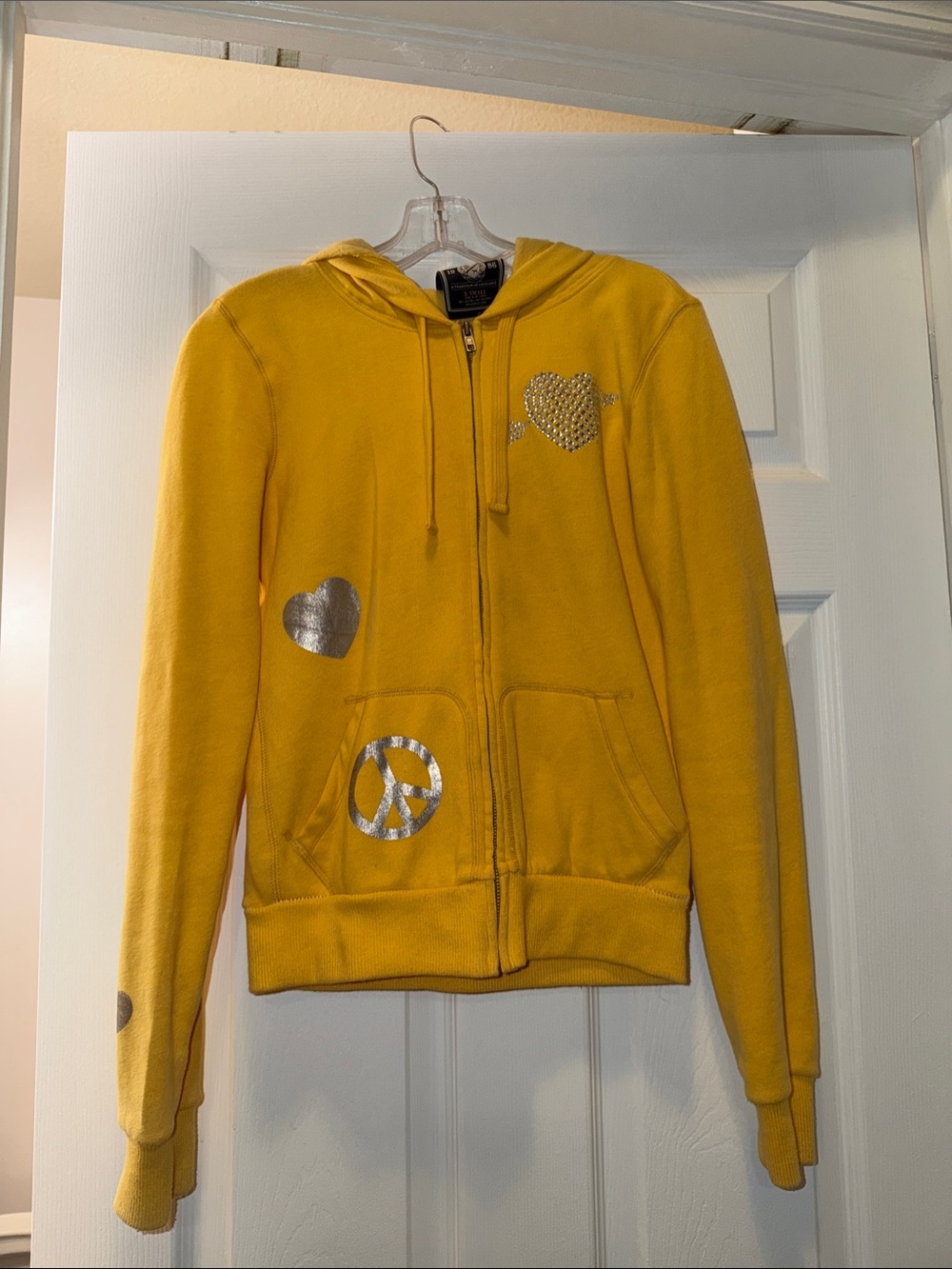 PINK Victoria's Secret Yellow Zip Hoodie with Silver Stud Heart